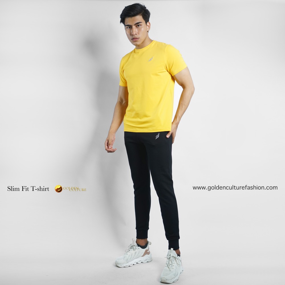 Golden Culture  Premium Loop-Cotton Slim Fit T-shirt (Yellow)